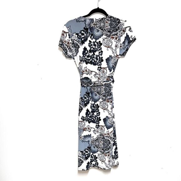 Suzy Shier Floral V Neck True Wrap Midi Dress Womens Sz L - Picture 2 of 4